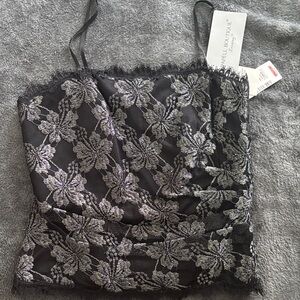 Papell Boutique Black and Silver Floral Bustier